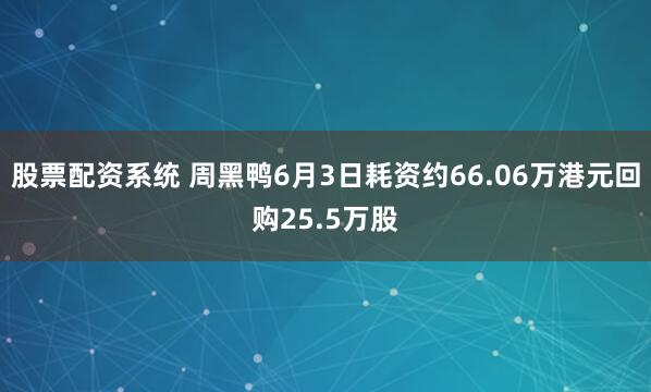 股票配资系统 周黑鸭6月3日耗资约66.06万港元回购25.5万股